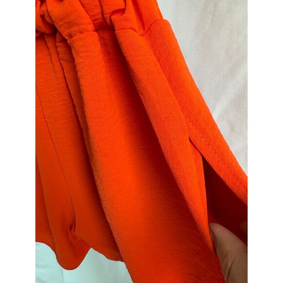 European Summer Two Piece Outfit Set Shirt and Shorts Size M/L Orange Beachy - Picture 7 of 12